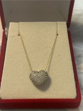 Gold Chain Heart Pendant Necklace with Pave Stones - Gold